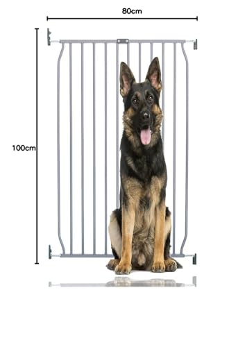 Extra Tall Eco Screw Fit Pet Gate, Grey, 70cm - 80cm, Extra Tall Gate 100cm in Height, Screw Fitted Dog Gate, Safety Gate for Puppy