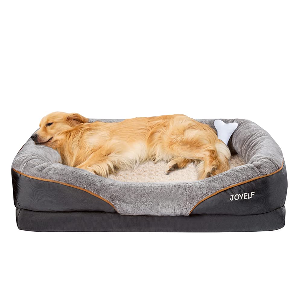 Large Memory Foam Dog Bed, Orthopedic Dog Bed & Sofa with Removable Washable Cover and Squeaker Toys as Gift