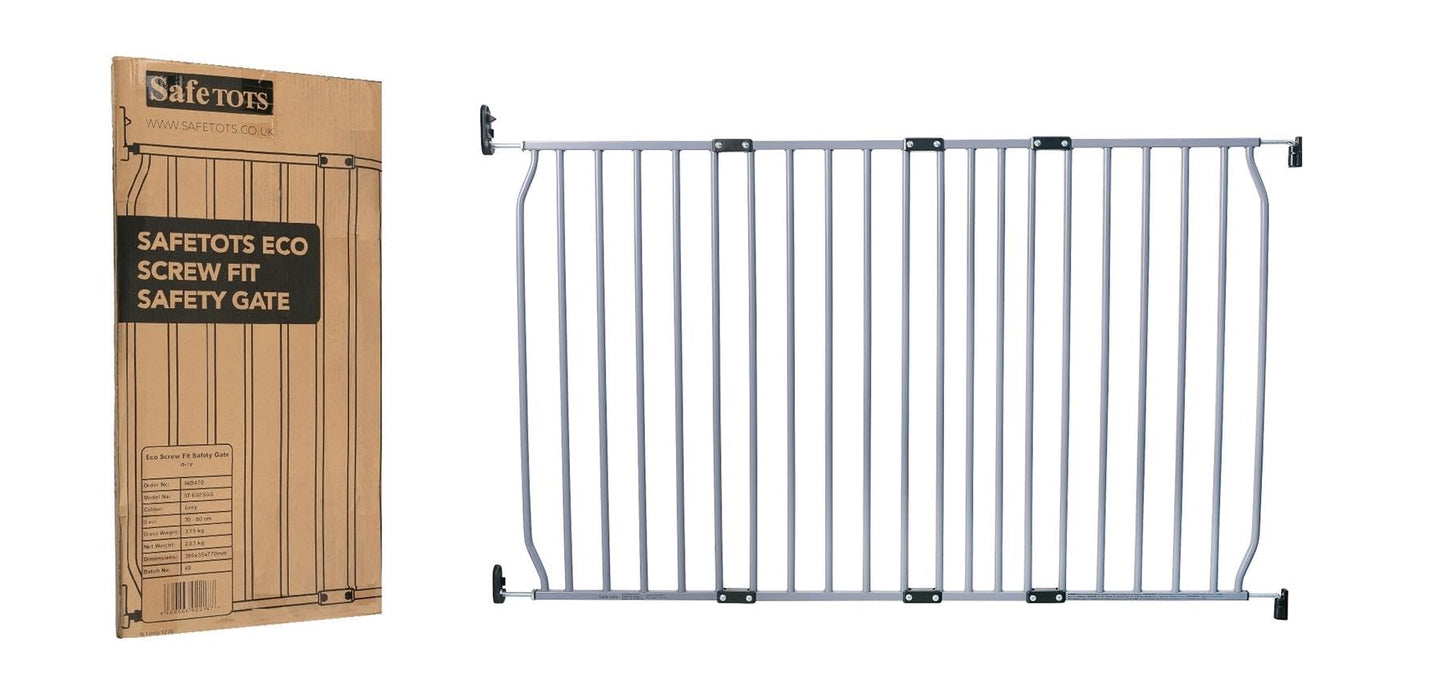 Extra Tall Eco Screw Fit Pet Gate, Grey, 70cm - 80cm, Extra Tall Gate 100cm in Height, Screw Fitted Dog Gate, Safety Gate for Puppy