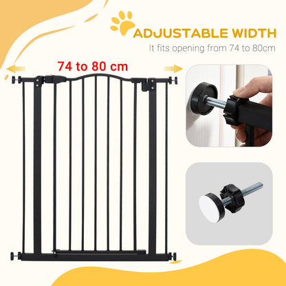 PawHut Adjustable Pet Gate with Double-Locking System - Black