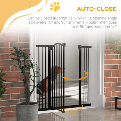 Pressure Fit Dog Stair Gate No Drilling Safety Gate Auto Close for Doorways, Hallways, 74-100cm Adjustable, 94cm Tall, Black