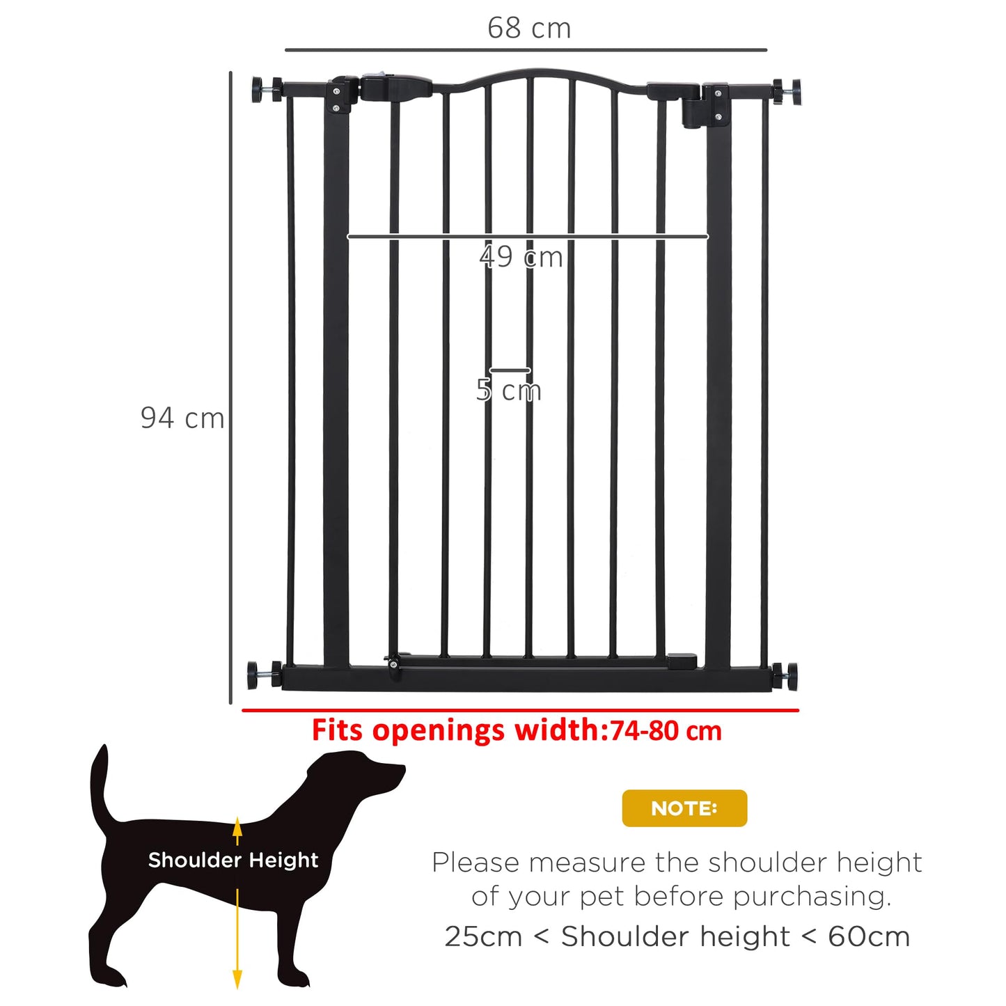 PawHut Adjustable Pet Gate with Double-Locking System - Black