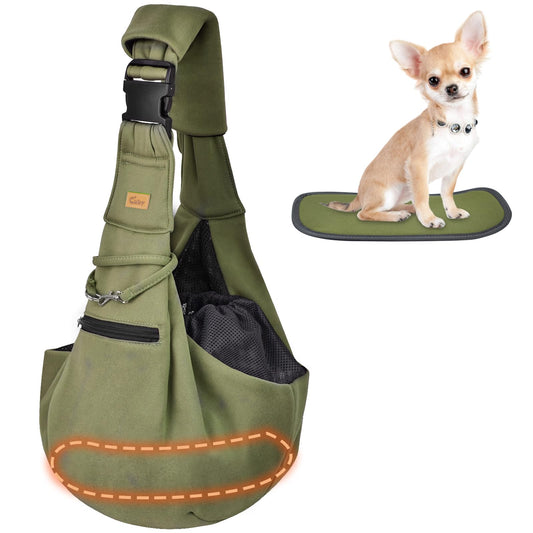 CUBY Adjustable Hands-Free Small Pet Carrier - Shoulder Pads Green