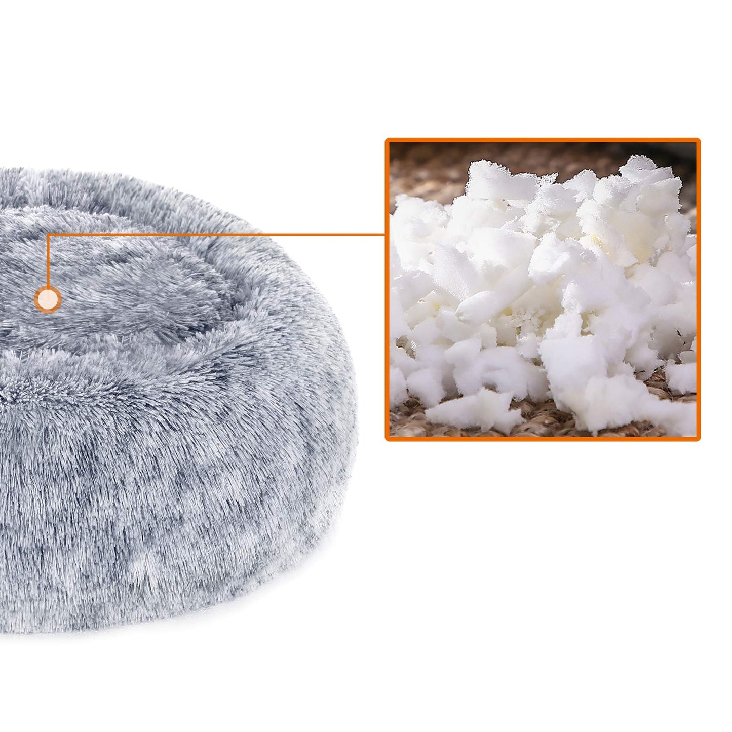 Donut Dog Bed, Fluffy Calming Pet Bed with Removable, Washable Cover, 50 cm, Grey