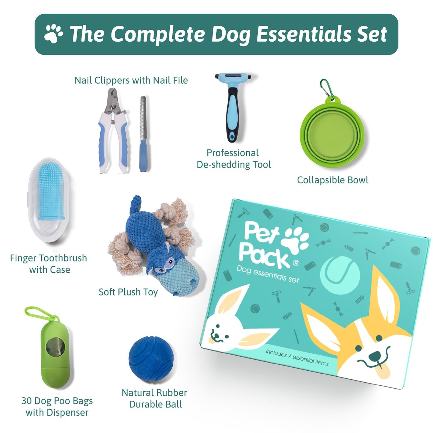 Puppy Starter Kit for New Owners, Fun Puppy Toys from 8 Weeks Small Dog | Ideal Puppy Essentials and Puppy Grooming Kit | Non-Aggressive chewers