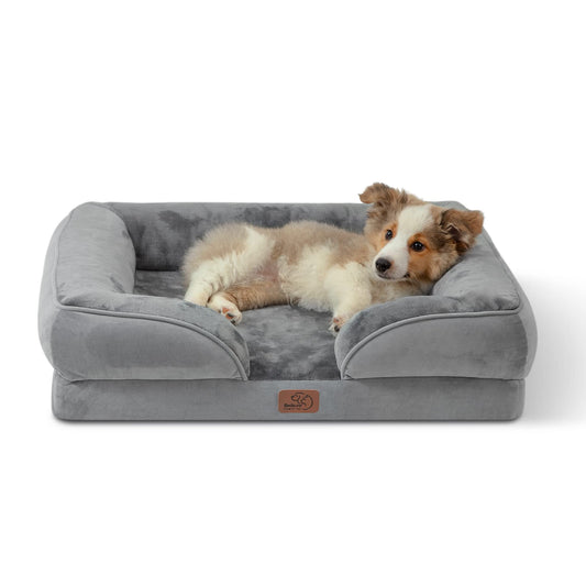 Bedsure Orthopedic Dog Bed – Grey with Bolster, Waterproof & Supportive Design