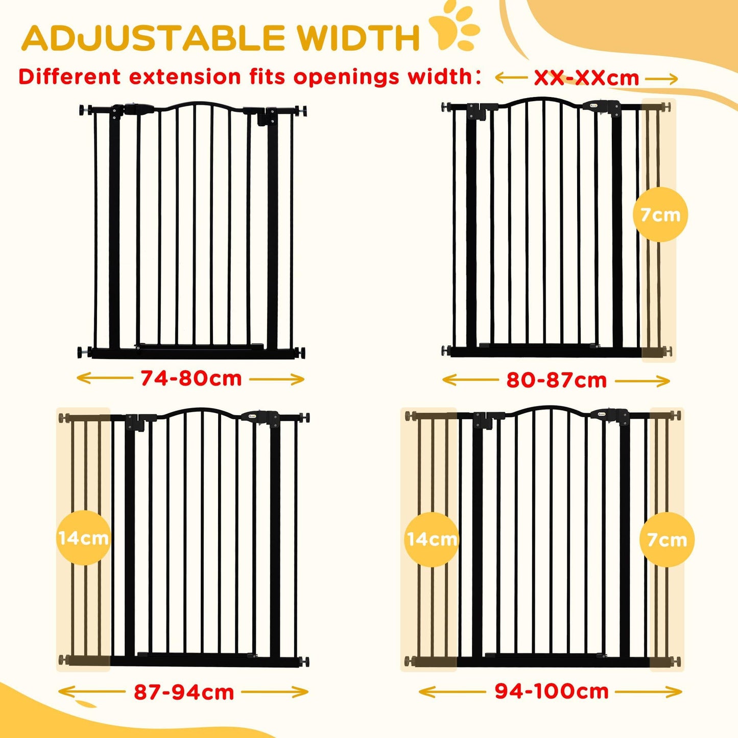 Pressure Fit Dog Stair Gate No Drilling Safety Gate Auto Close for Doorways, Hallways, 74-100cm Adjustable, 94cm Tall, Black