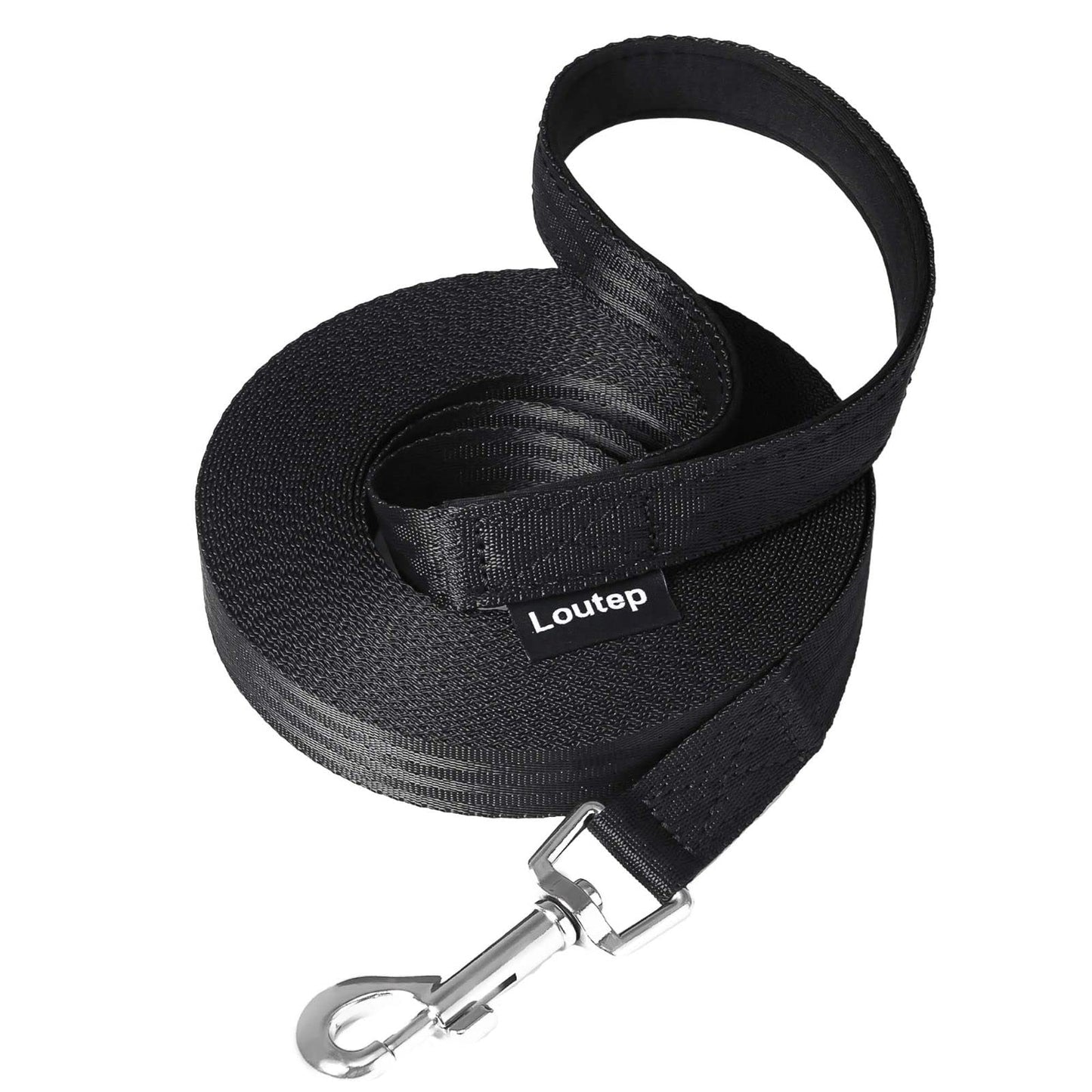 Loutep 10m Dog Training Lead – Black Nylon, Padded Handle