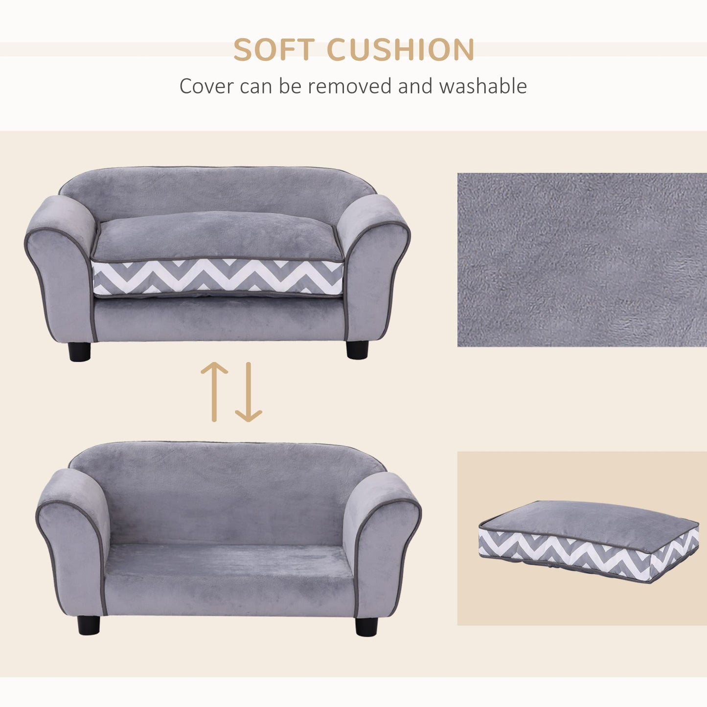 PawHut Plush Pet Couch – Grey