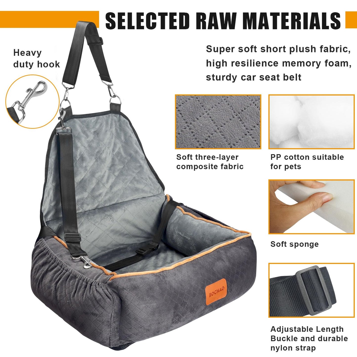 BOCHAO Medium Dog Car Seat – Cozy Travel Bed for Safe and Happy Rides