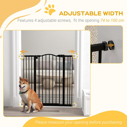 Pressure Fit Dog Stair Gate No Drilling Safety Gate Auto Close for Doorways, Hallways, 74-100cm Adjustable, 94cm Tall, Black