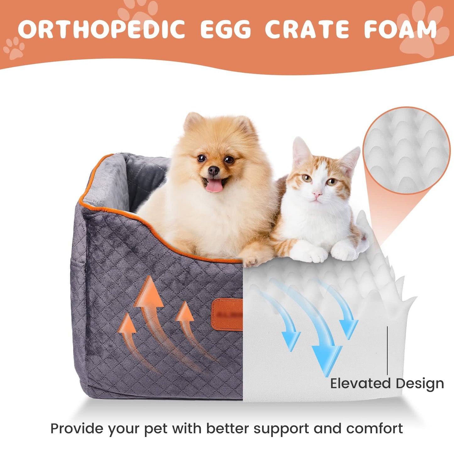 Memory Foam Booster Dog Car Seat with Washable Removable Cover