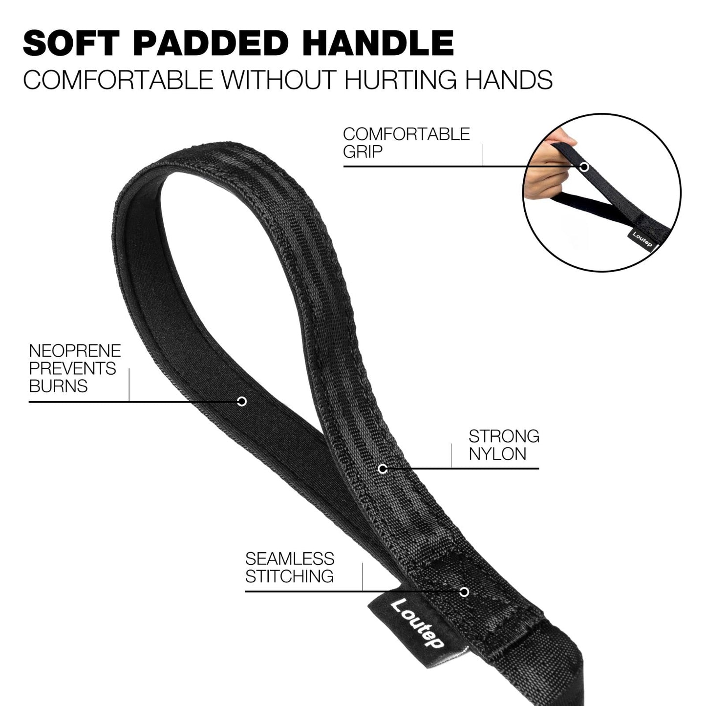 Loutep 10m Dog Training Lead – Black Nylon, Padded Handle