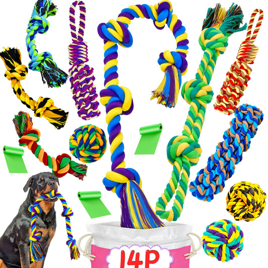 XL Dog Toys for Aggressive Chewers, 14-Pack Durable Rope Chew Toys for Large Breeds & Teething Puppies