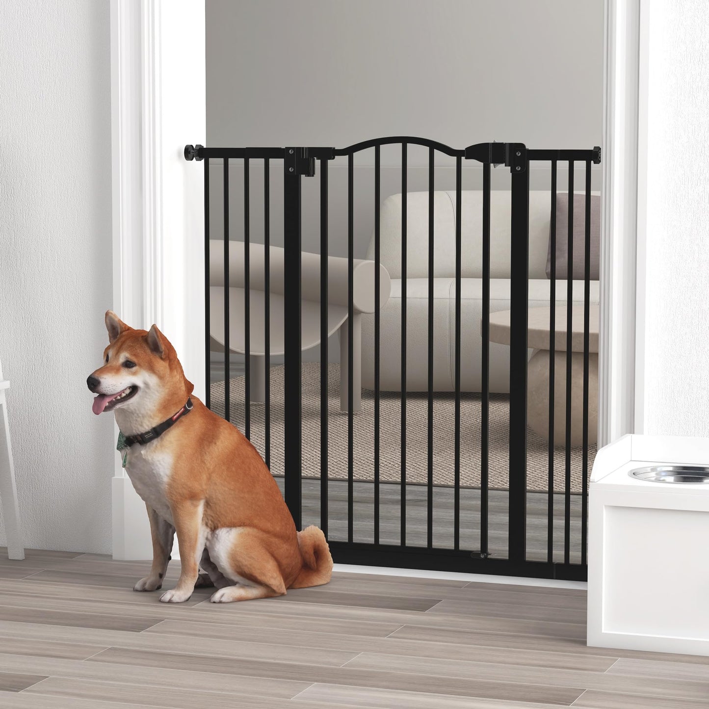 Pressure Fit Dog Stair Gate No Drilling Safety Gate Auto Close for Doorways, Hallways, 74-100cm Adjustable, 94cm Tall, Black