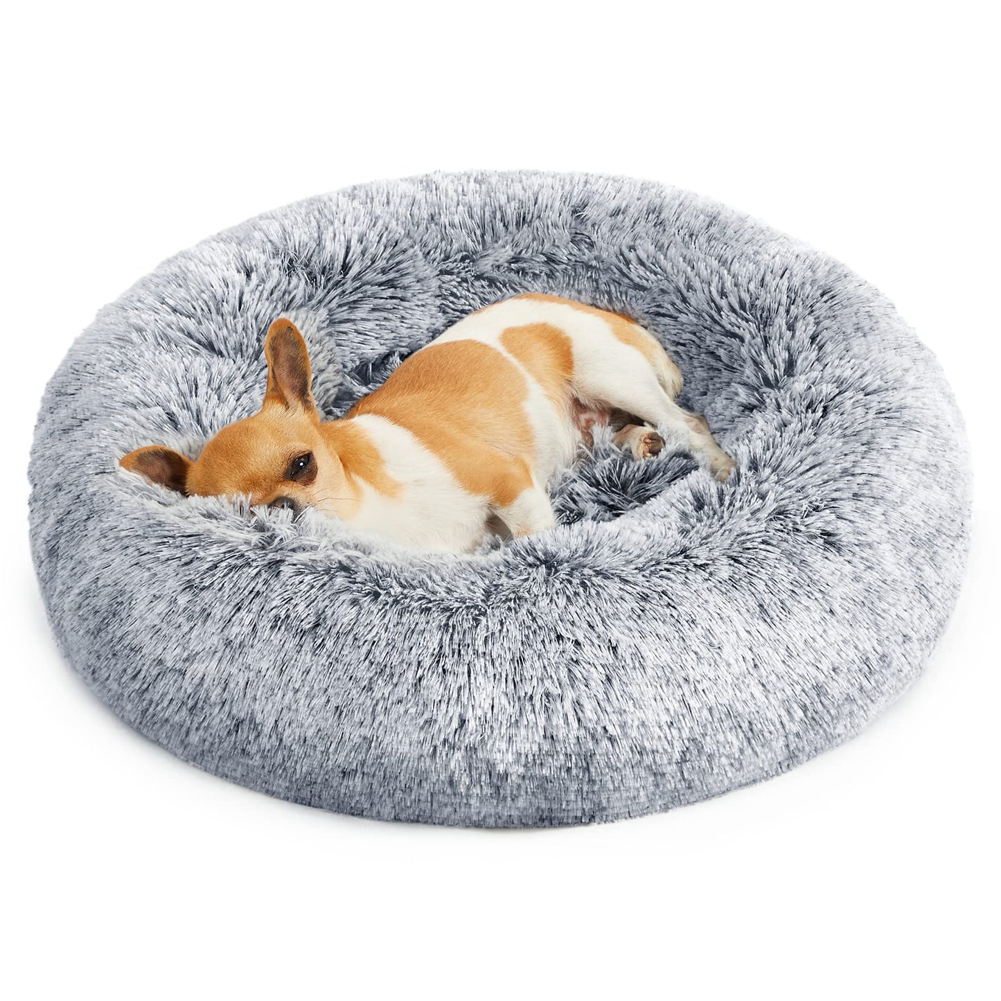 Donut Dog Bed, Fluffy Calming Pet Bed with Removable, Washable Cover, 50 cm, Grey