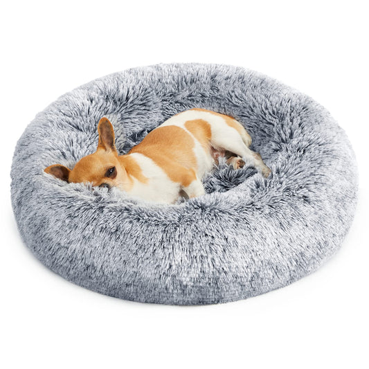 Donut Dog Bed, Fluffy Calming Pet Bed with Removable, Washable Cover, 50 cm, Grey