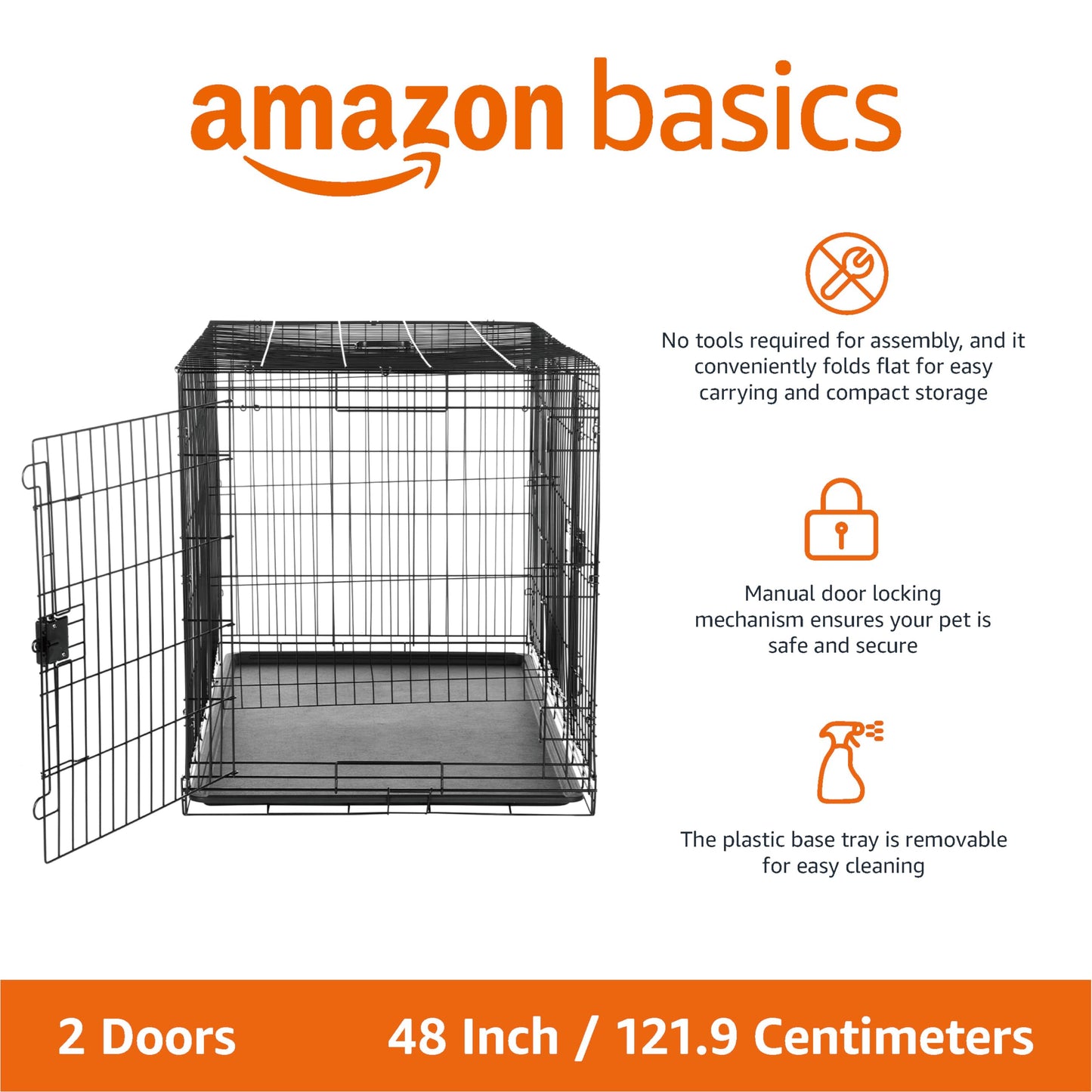 Best Seller Basics Dog Crate - 122 cm Metal Wire with Double Door & Divider