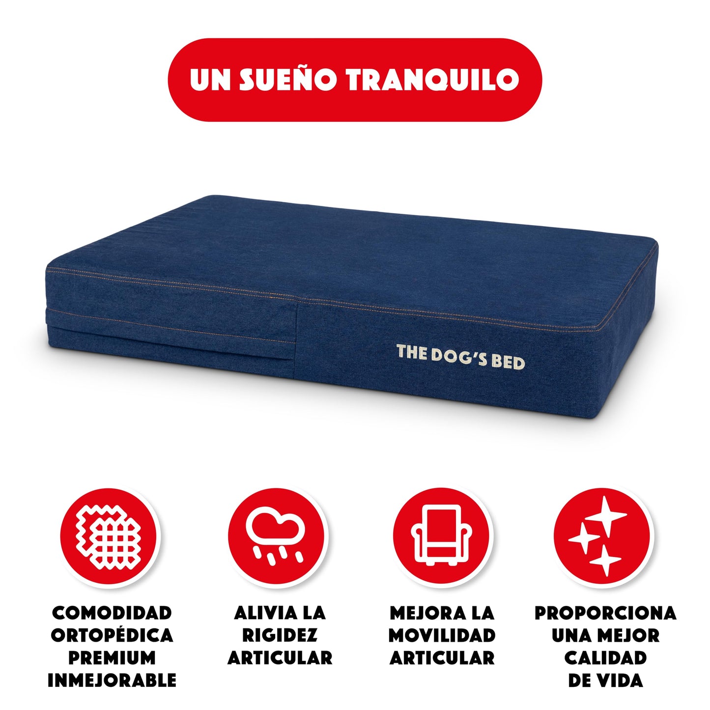 Orthopaedic Dog Bed Large Blue Denim, Waterproof Memory Foam Dog Bed