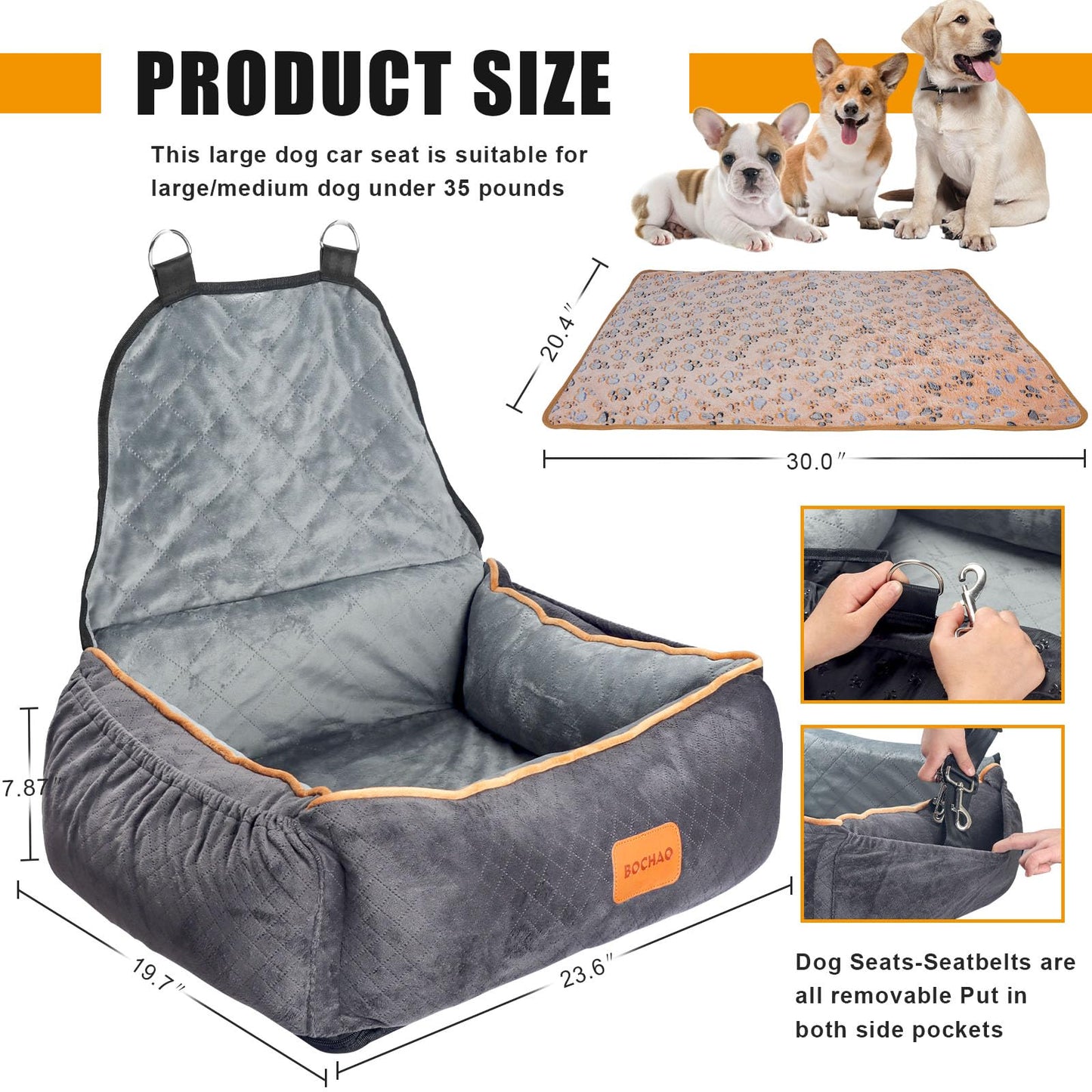 BOCHAO Medium Dog Car Seat – Cozy Travel Bed for Safe and Happy Rides