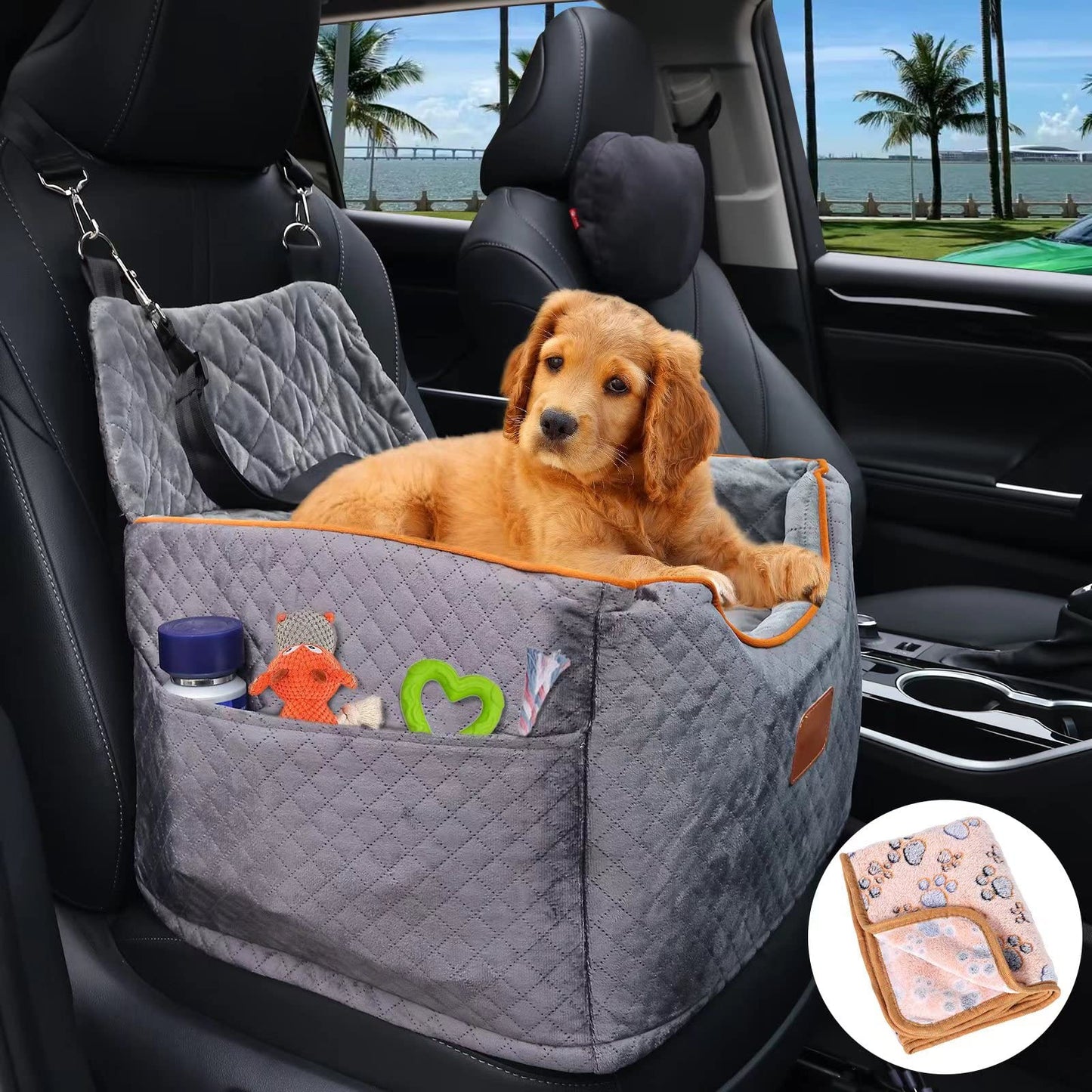 Memory Foam Booster Dog Car Seat with Washable Removable Cover