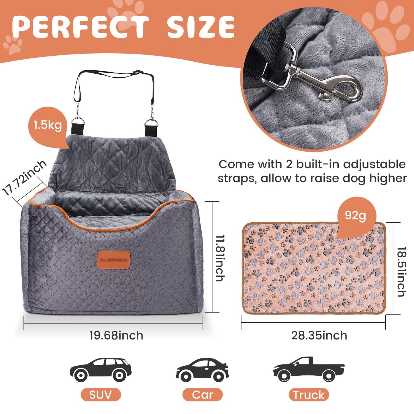 Memory Foam Booster Dog Car Seat with Washable Removable Cover