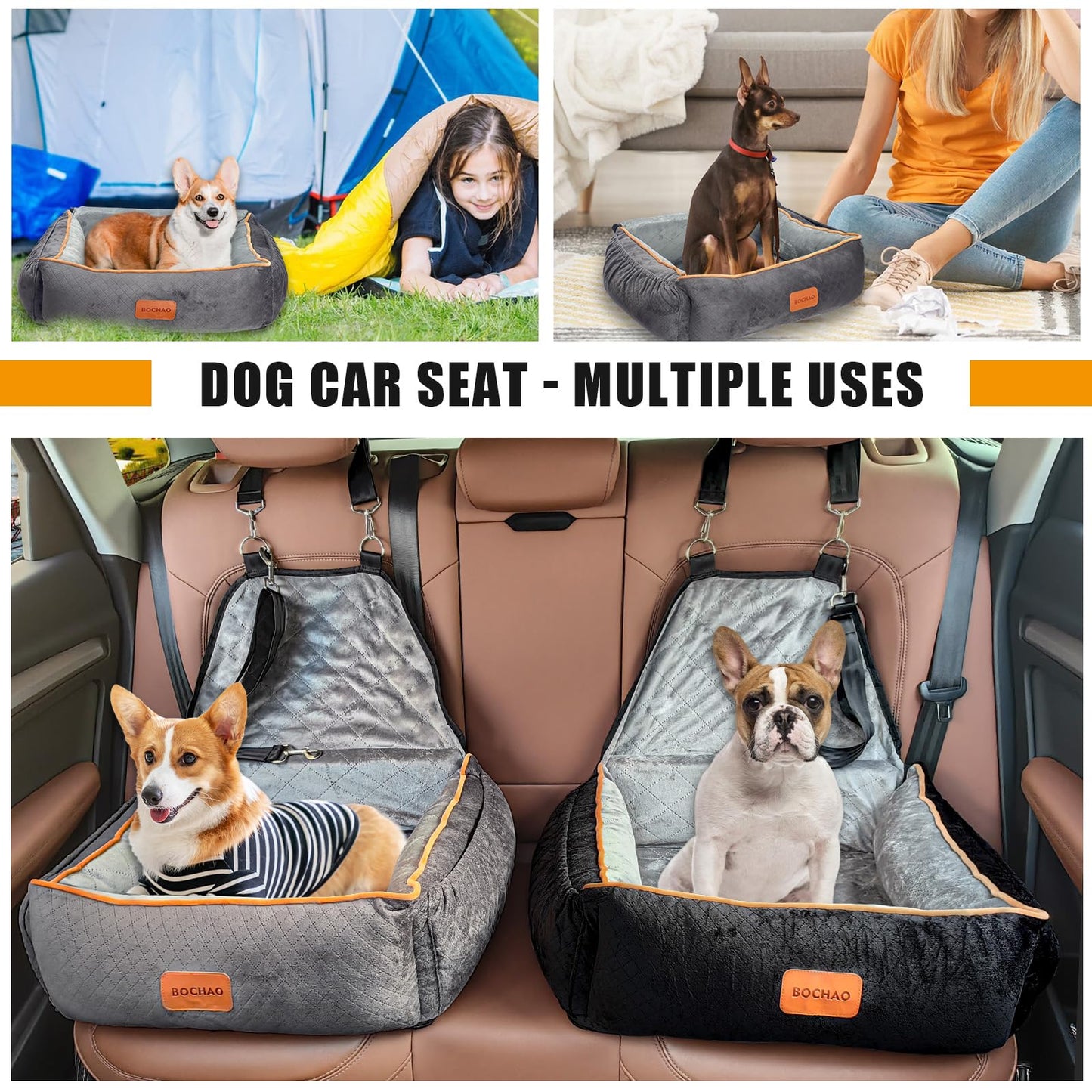 BOCHAO Medium Dog Car Seat – Cozy Travel Bed for Safe and Happy Rides