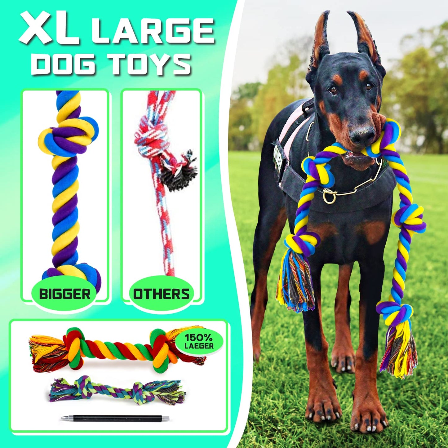 XL Dog Toys for Aggressive Chewers, 14-Pack Durable Rope Chew Toys for Large Breeds & Teething Puppies