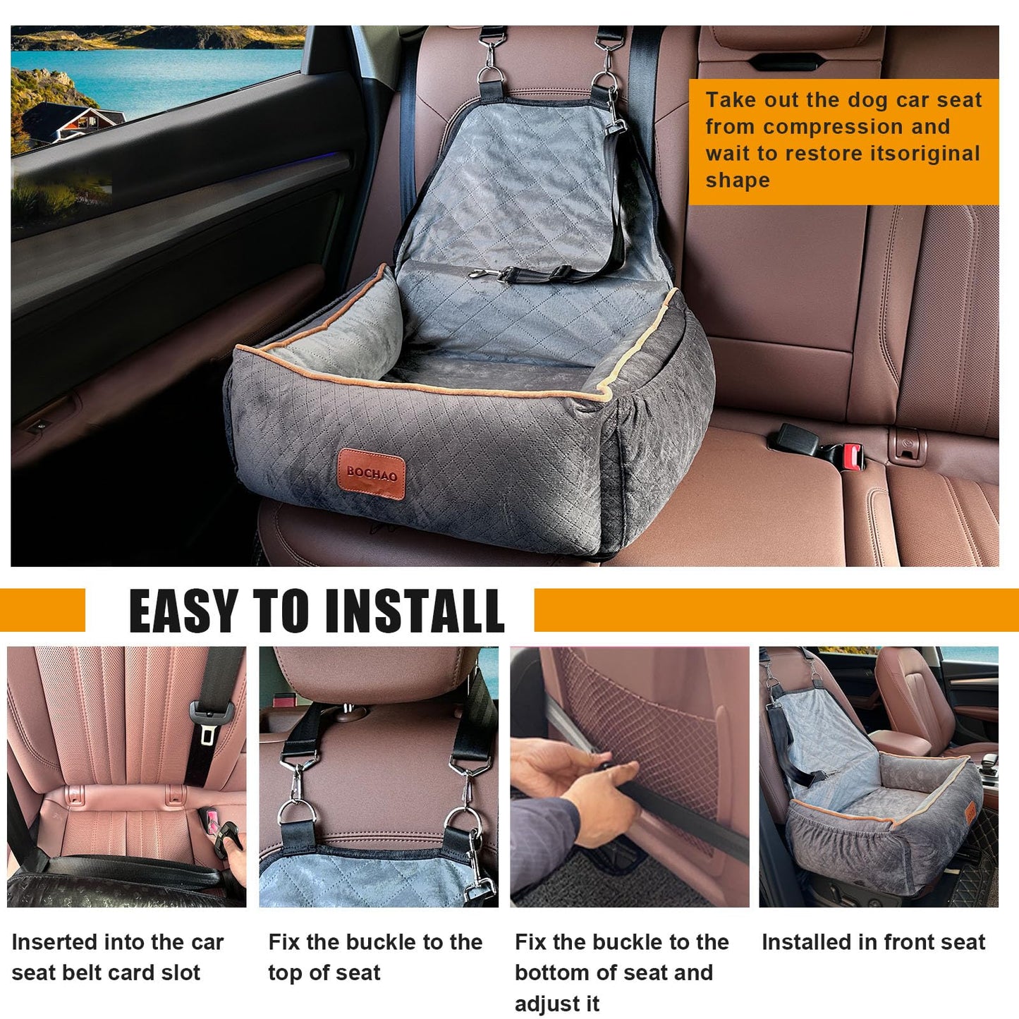 BOCHAO Medium Dog Car Seat – Cozy Travel Bed for Safe and Happy Rides