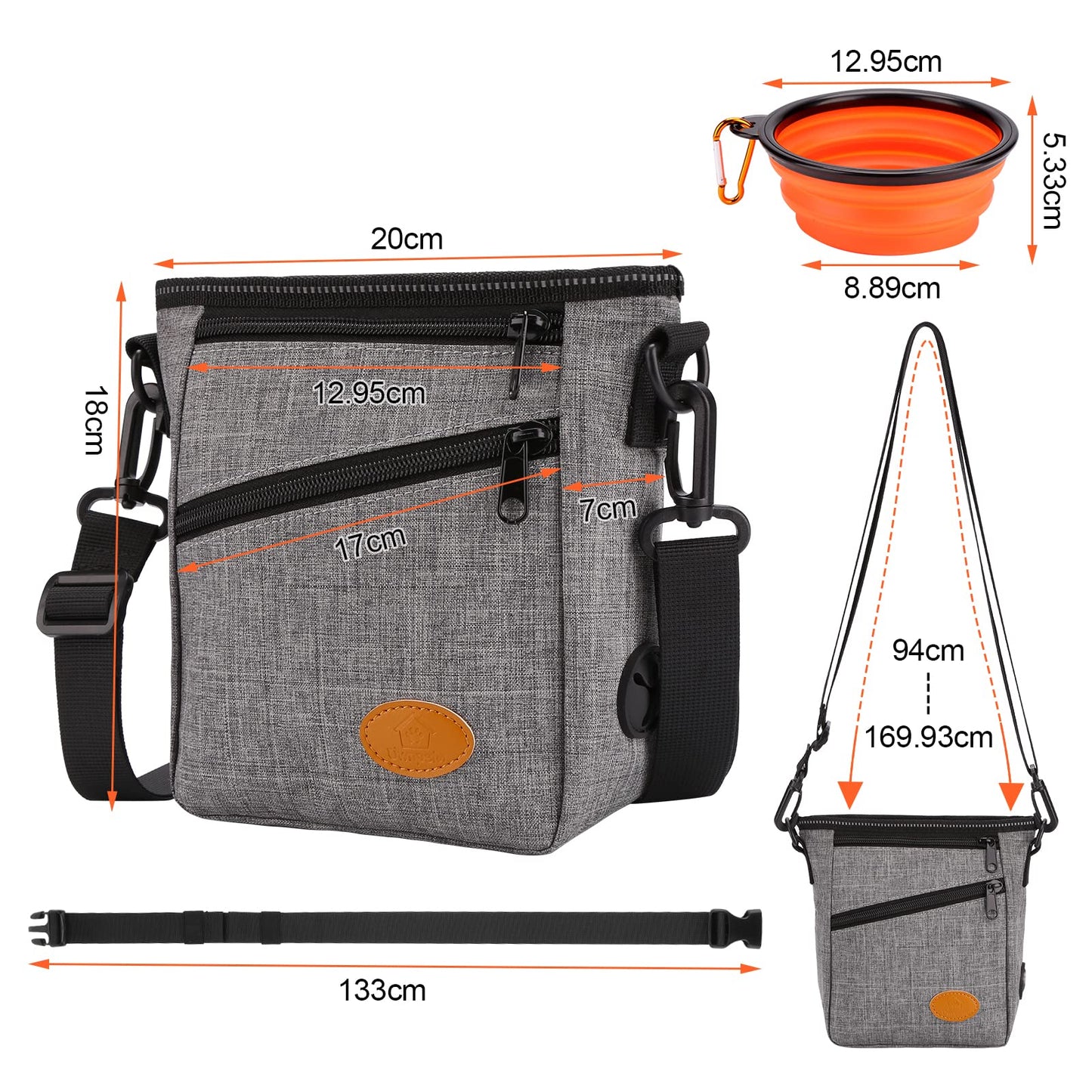 Ownpets Dog Training Pouch with 4 Pockets, Adjustable Waist/Shoulder Strap, and Reflective Safety Features – Grey