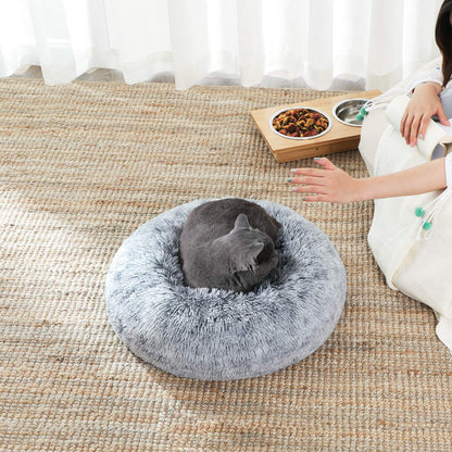 Donut Dog Bed, Fluffy Calming Pet Bed with Removable, Washable Cover, 50 cm, Grey